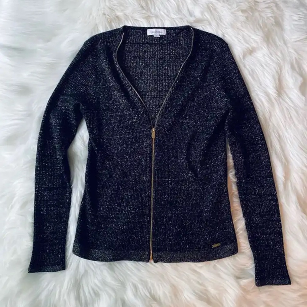 Calvin Klein Black & Gold Sparkle Zippered Sweater